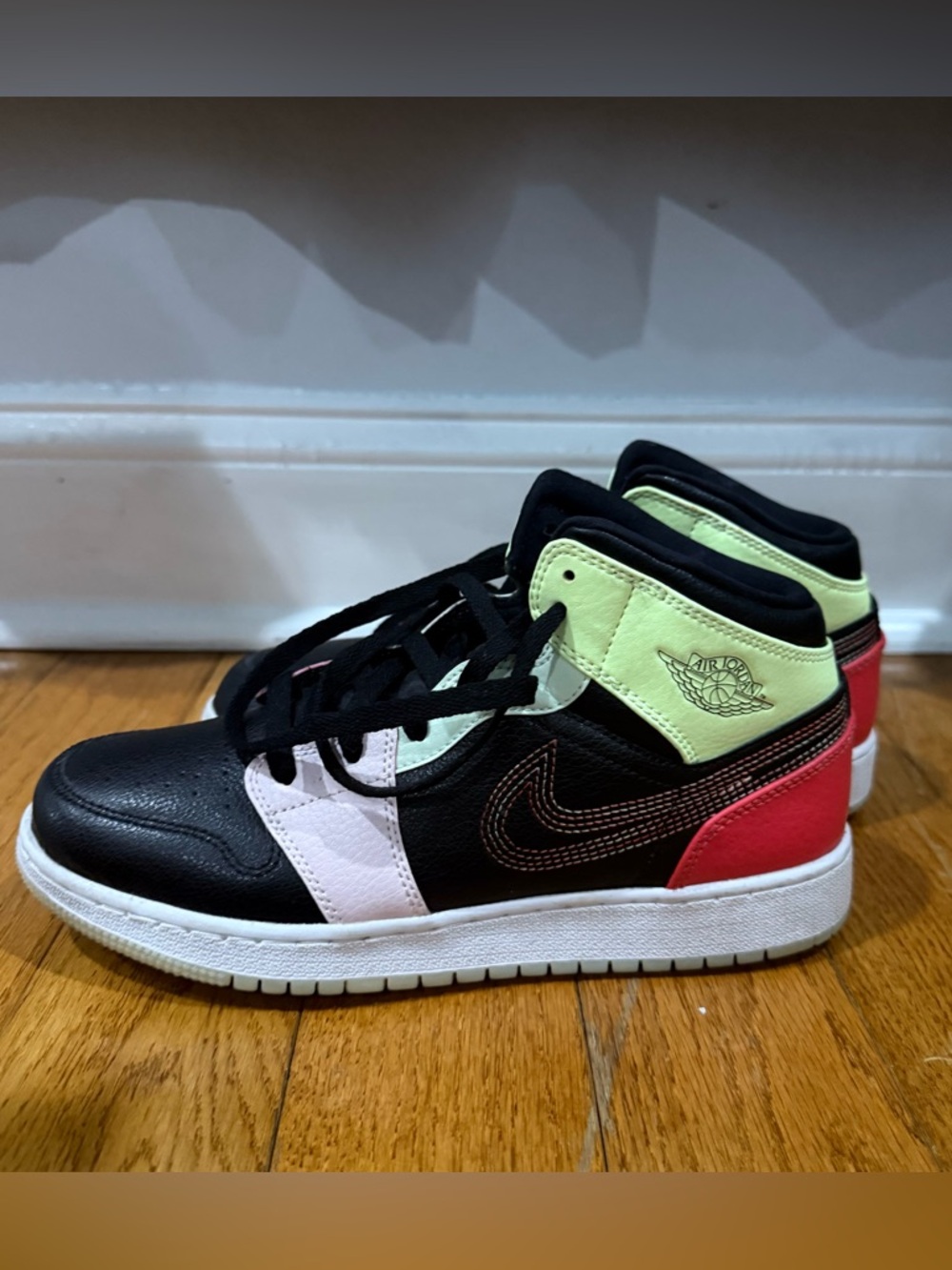 Air Jordan 1 Mid Neon Accents Black Pink Red Glow in The Dark Sole